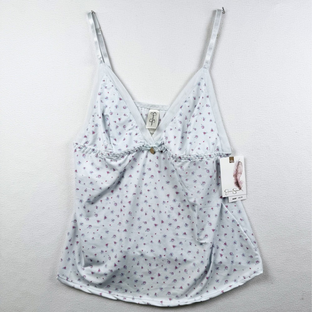 Jessica Simpson Womens Blue Pink Floral Babydoll Camisole Sleep Top White Size M